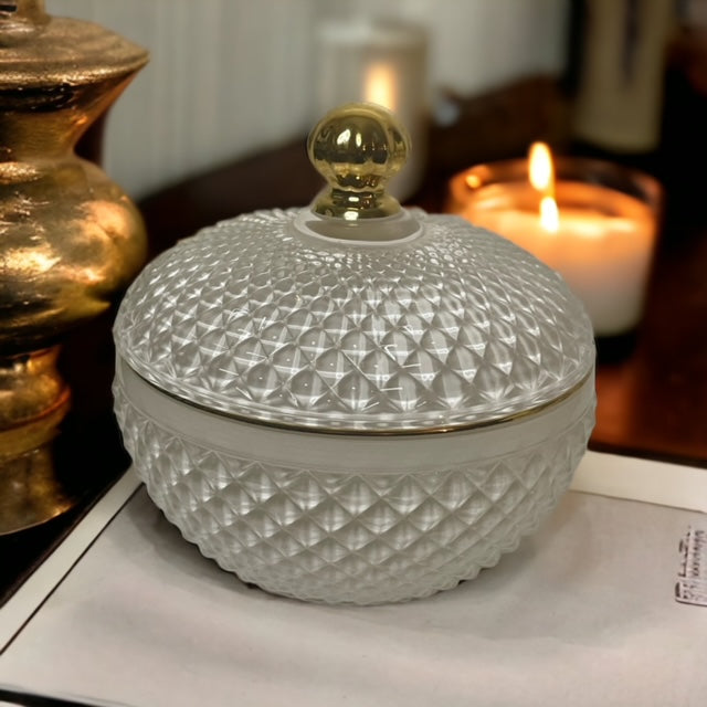 White & Gold Luxe Crystal Large Candle